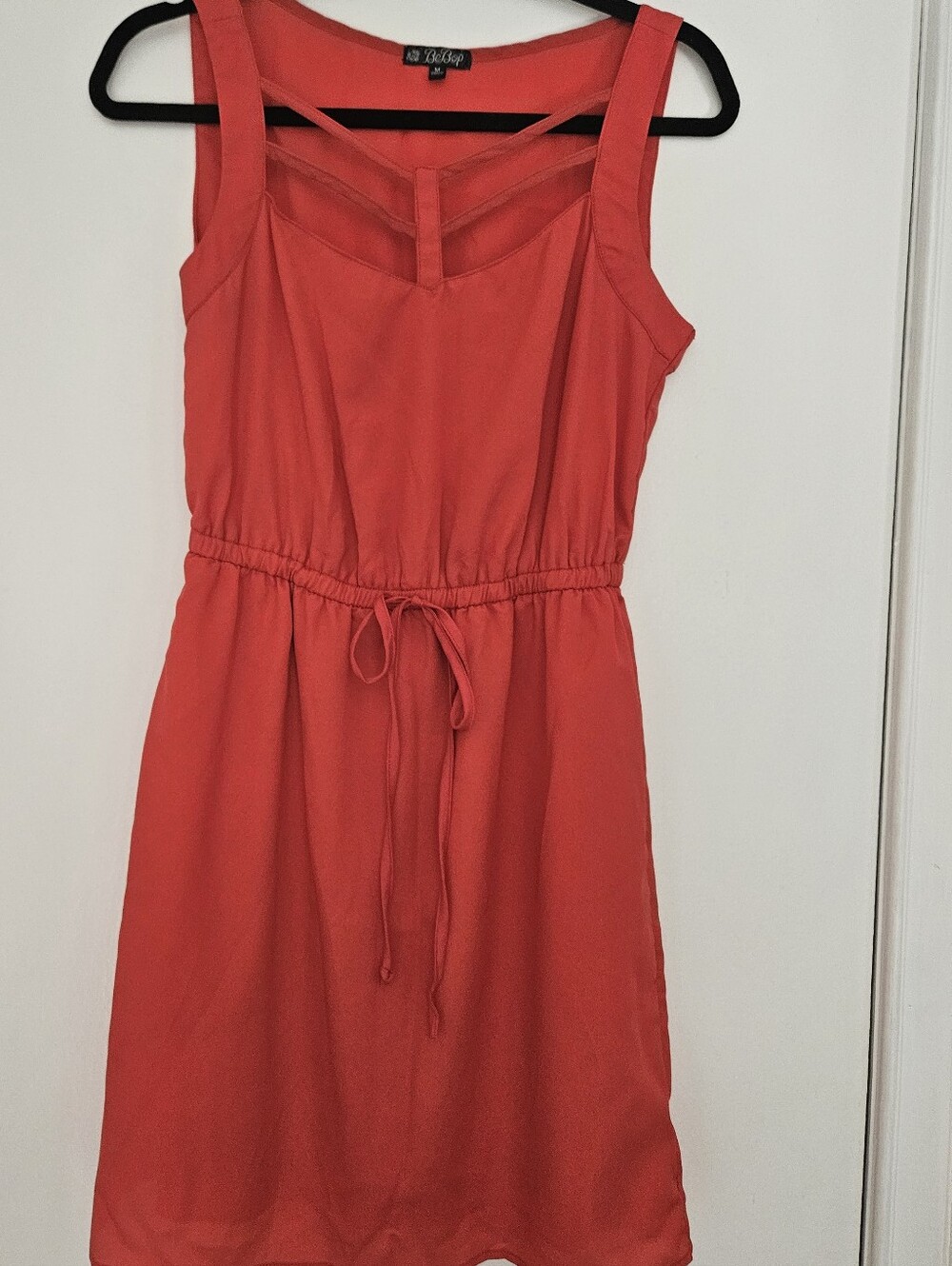Women's BeBop Red Sleeveless Dress Cage Neckline Tie Waist Size Medium